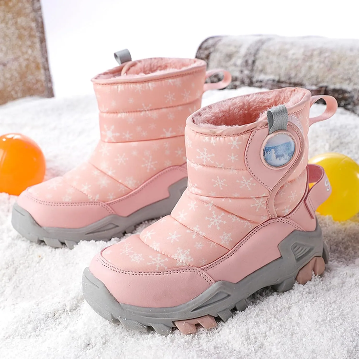Boys Girls Snow Boots Lightweight Slip Resistan Mid Calf Winter Shoes For Little/Big Kid Snow Boots For Kids Size 14