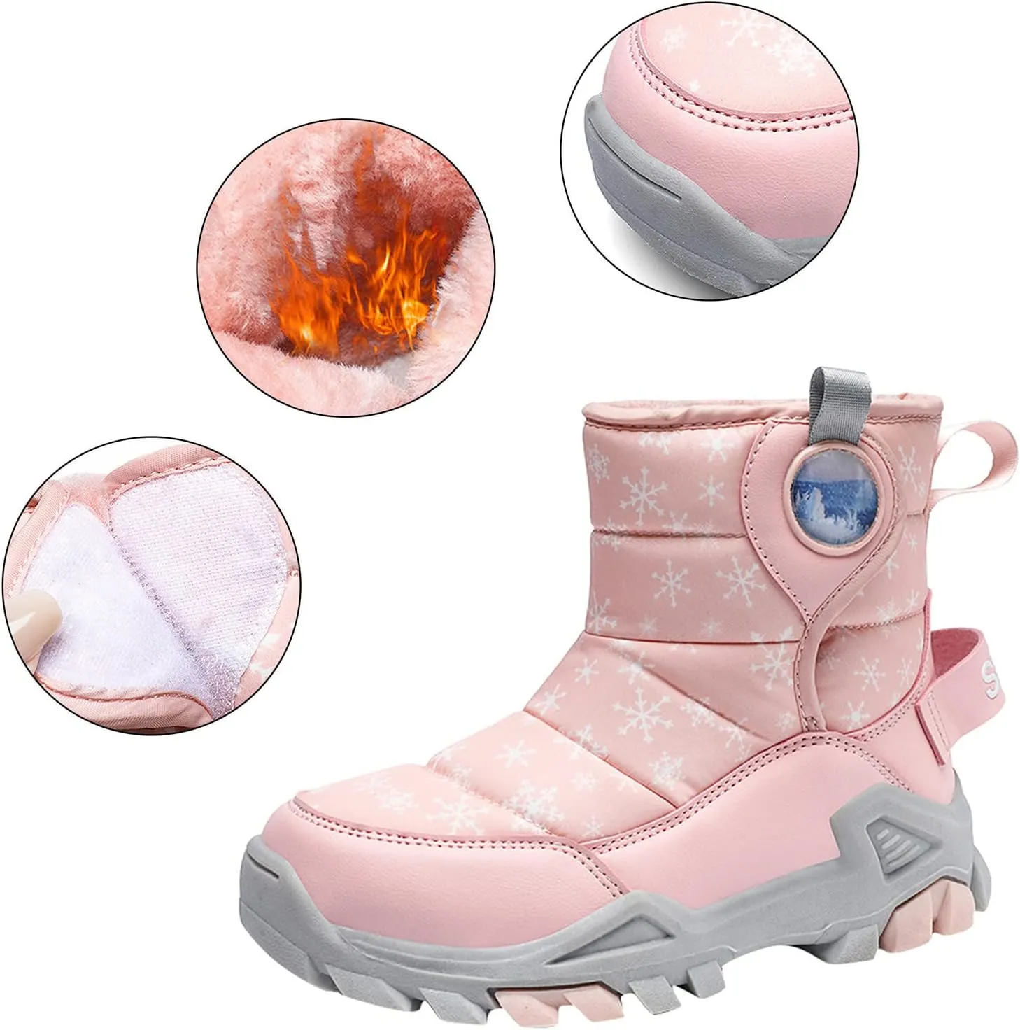 Boys Girls Snow Boots Lightweight Slip Resistan Mid Calf Winter Shoes For Little/Big Kid Snow Boots For Kids Size 14