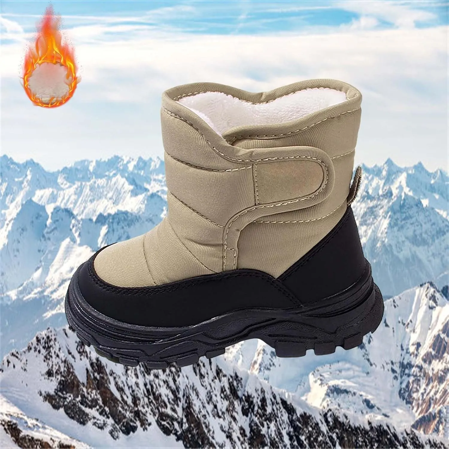 Boys Girls Snow Boots Waterproof Hook Loop Mid Calf Faux Fr Liing Shoes for Big Kids Insulated Snow Boots Girls