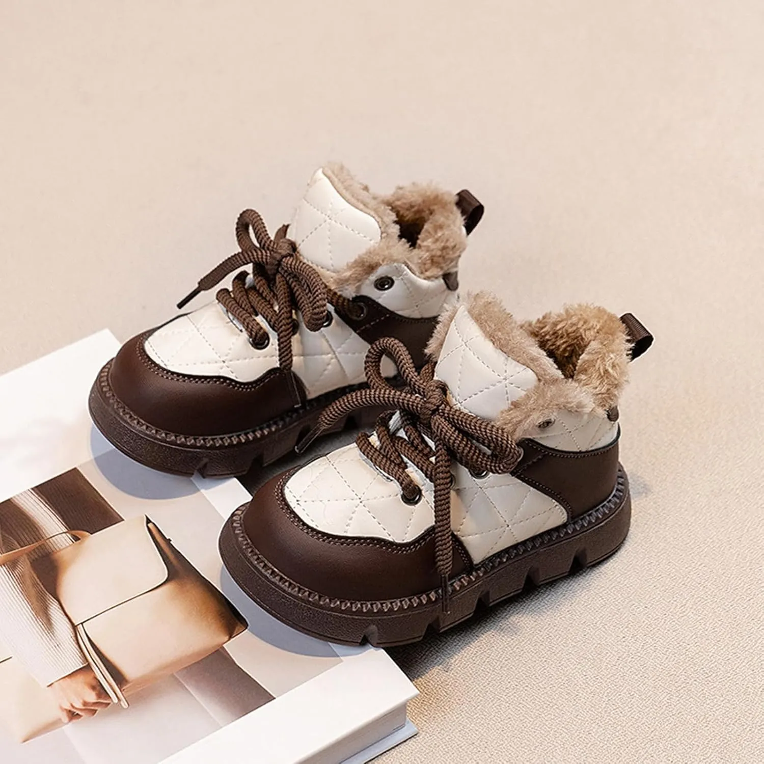 Boys Girls Winter Snow Boots, Warm Fr Lined Toddler Non Slip Water-Proof Ankle Boots Cozy Outdoor Walking Shoes