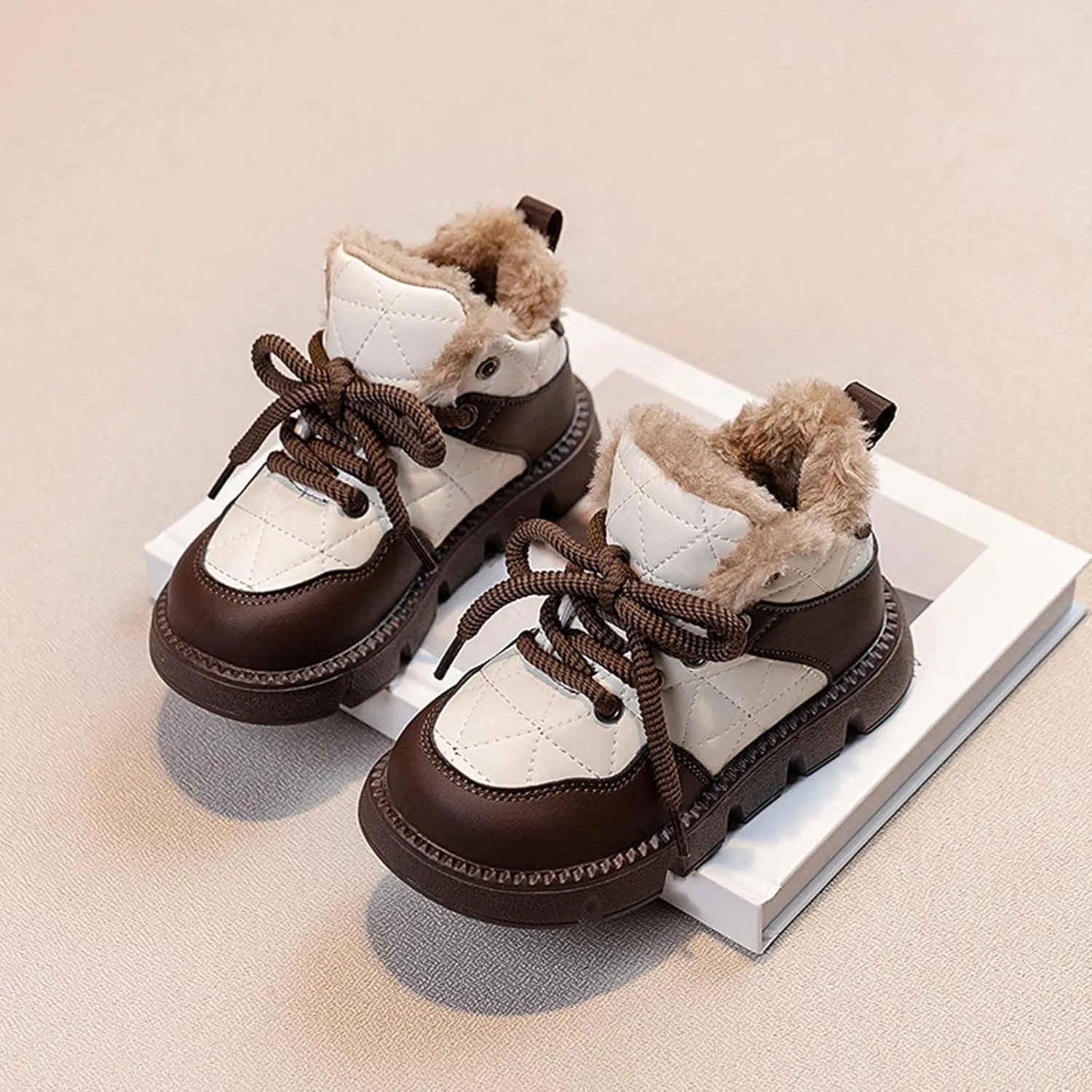 Boys Girls Winter Snow Boots, Warm Fr Lined Toddler Non Slip Water-Proof Ankle Boots Cozy Outdoor Walking Shoes