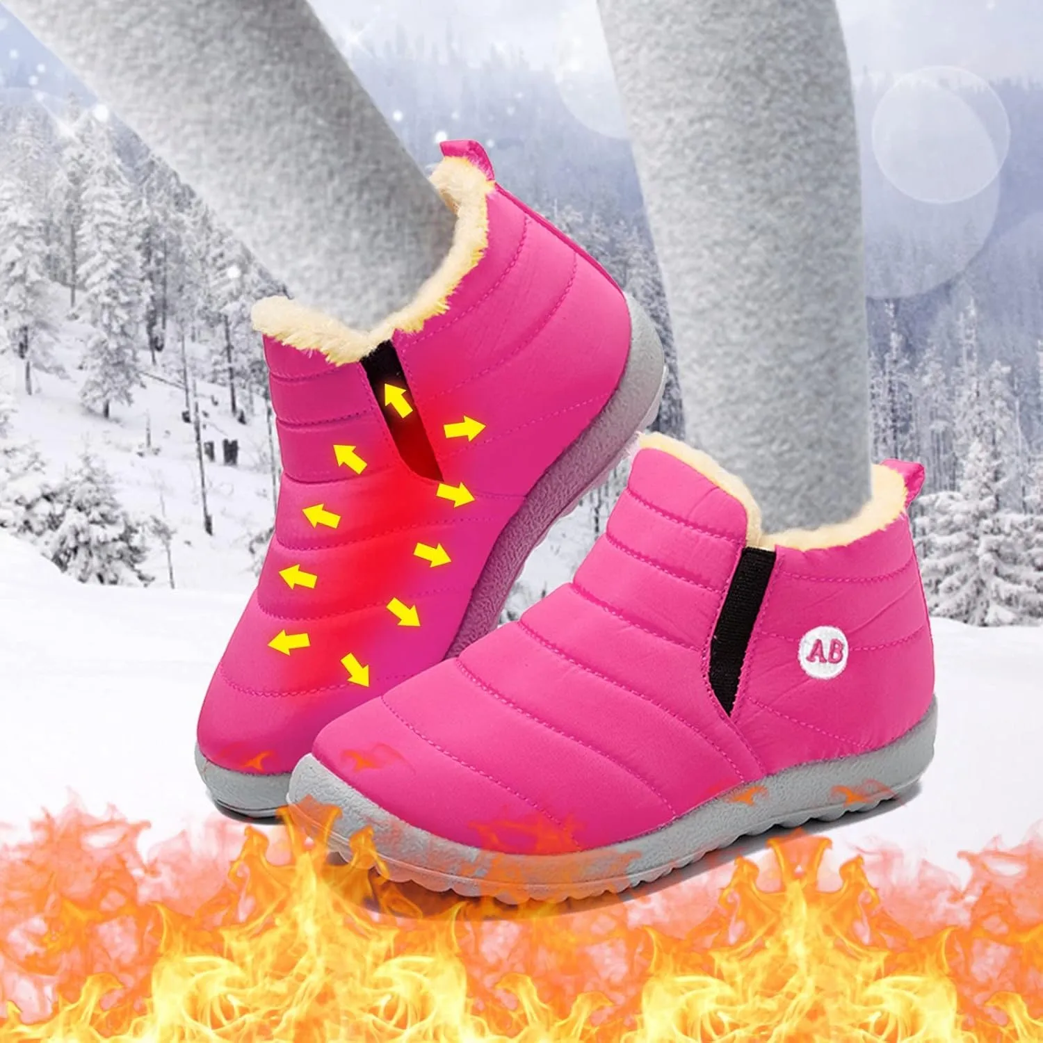 Boys Girls Winter Snow Boots Warm Fur Lined Toddler Non Slip Wterproof Ankle Booties Little Kid Walking Shoes