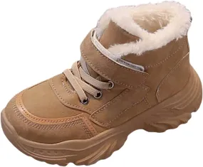 Boys Girls Wterproof Ankle Boots Warm Faux Fur Fashion Sneakers High Top Booties Walking Running Furry Shoes