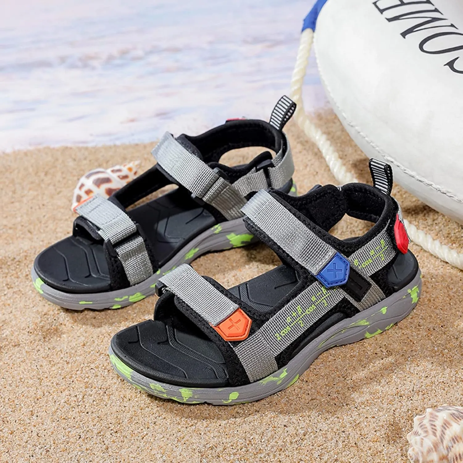 Boys Sandals Children Shoes Fashion Beach Sandals Light Soft Sweet Girl Sandals Medium and Large Children Soft Bottom (Grey, 5 Big Kids)