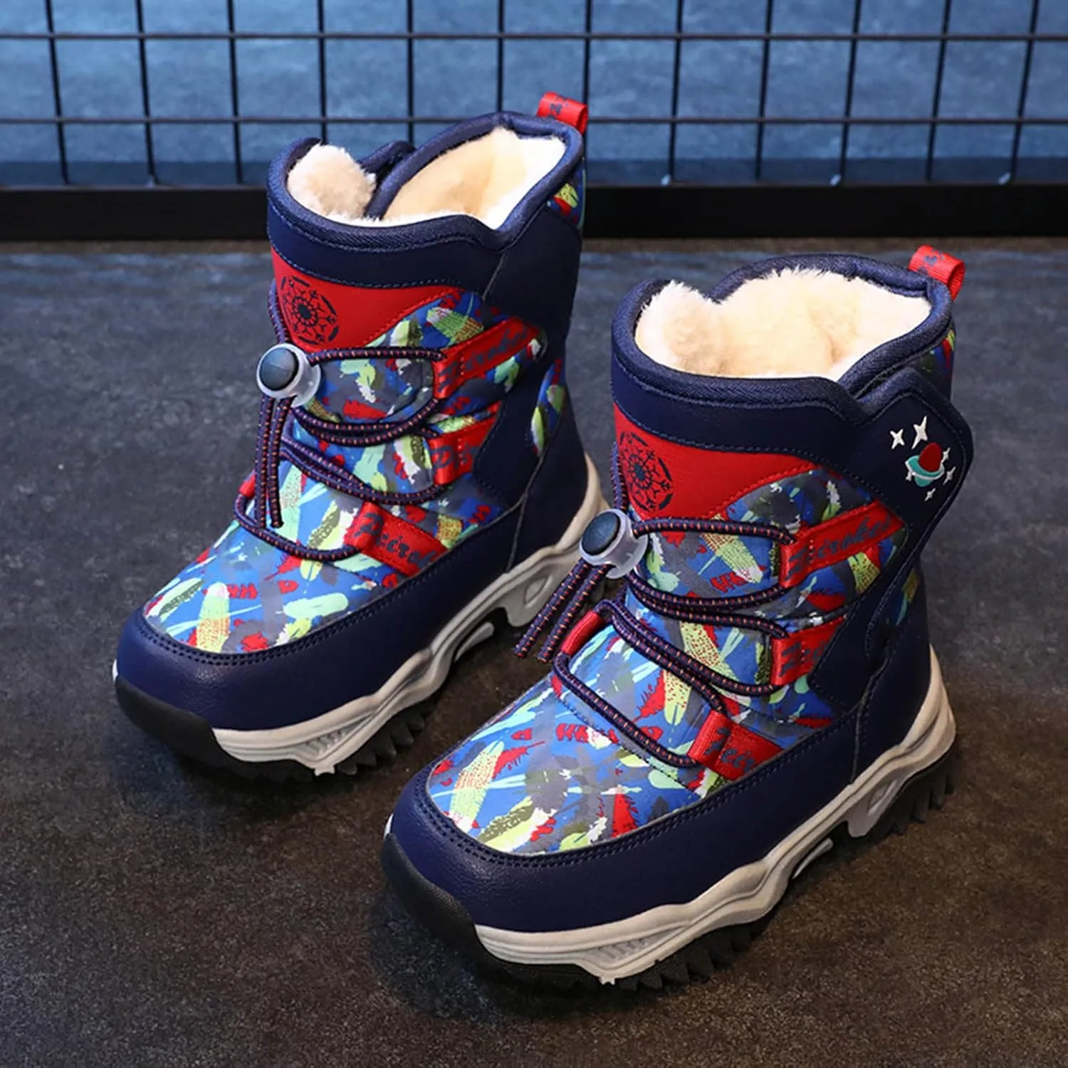 Boys Snow Boots Winter Wterproof Slip Resistan Cold Weather Shoes Camouflage Non Slip Snow Boots for Toddler Kids