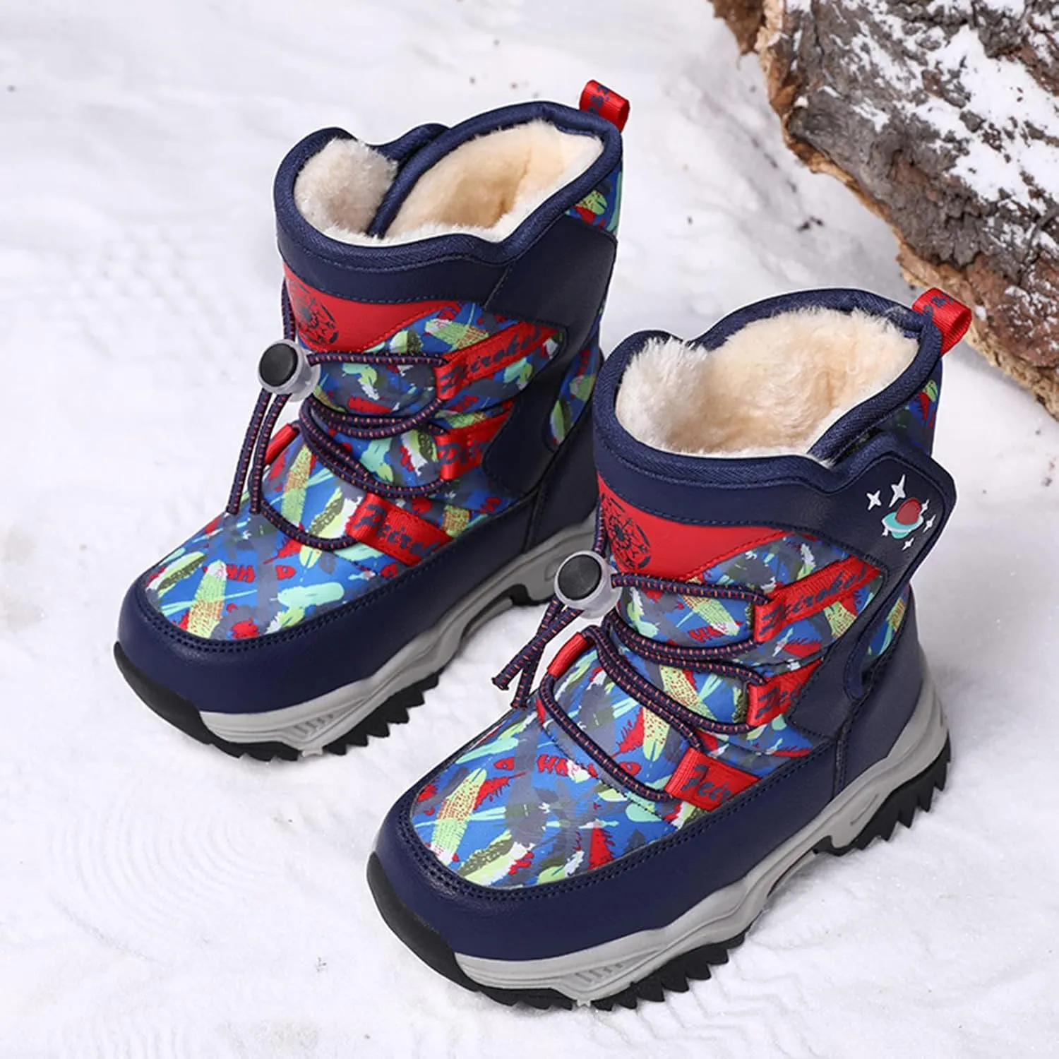 Boys Snow Boots Winter Wterproof Slip Resistan Cold Weather Shoes Camouflage Non Slip Snow Boots for Toddler Kids