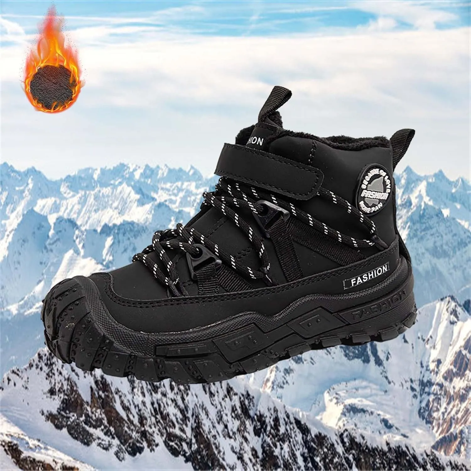 Boys Winter Snow Boots Warm Outdoor Hiking Shoes Kids Girls Anti-Slip Lightweight Fr Lined Ankle Walking Shoes