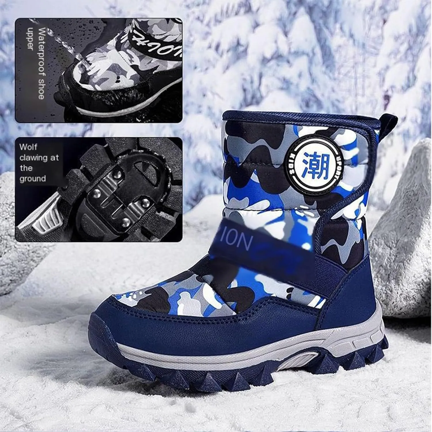 Childrens Fashion Snow Boots Outdoor Ski Shoes Boys Girls Kids Non Slip Comfy Warm Thick Shoes Mid Length Snowsuit