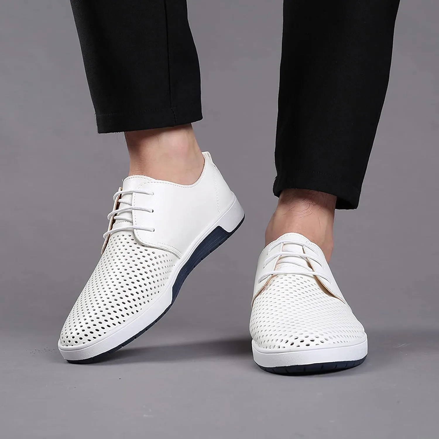 Comfortable Black Business Casual Shoes for Men Style Men's Summer Leather Solid Summer Shoes Breathable Business Leisure Hollow Men's leather shoes Black Dress Shoes Slip Ons for Men