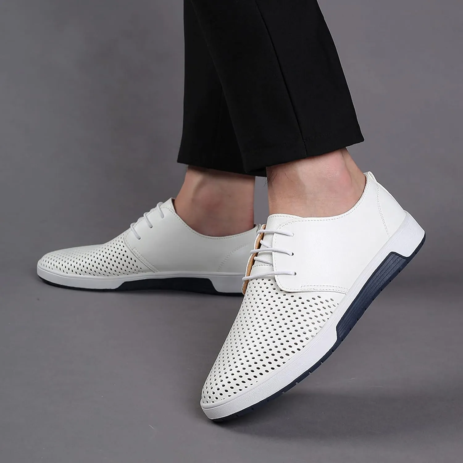 Comfortable Black Business Casual Shoes for Men Style Men's Summer Leather Solid Summer Shoes Breathable Business Leisure Hollow Men's leather shoes Black Dress Shoes Slip Ons for Men