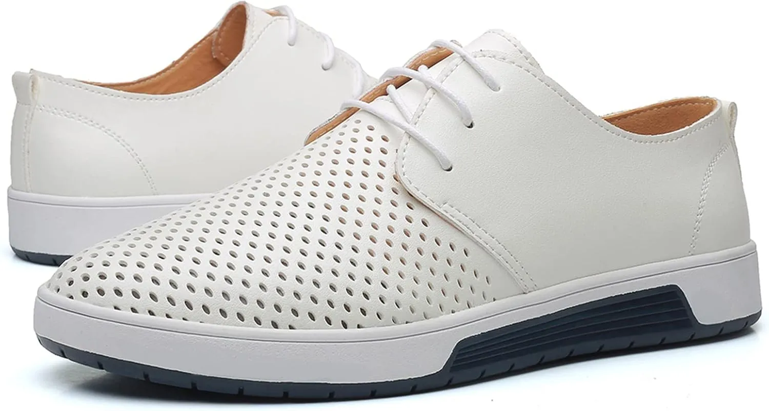 Comfortable Black Business Casual Shoes for Men Style Men's Summer Leather Solid Summer Shoes Breathable Business Leisure Hollow Men's leather shoes Black Dress Shoes Slip Ons for Men