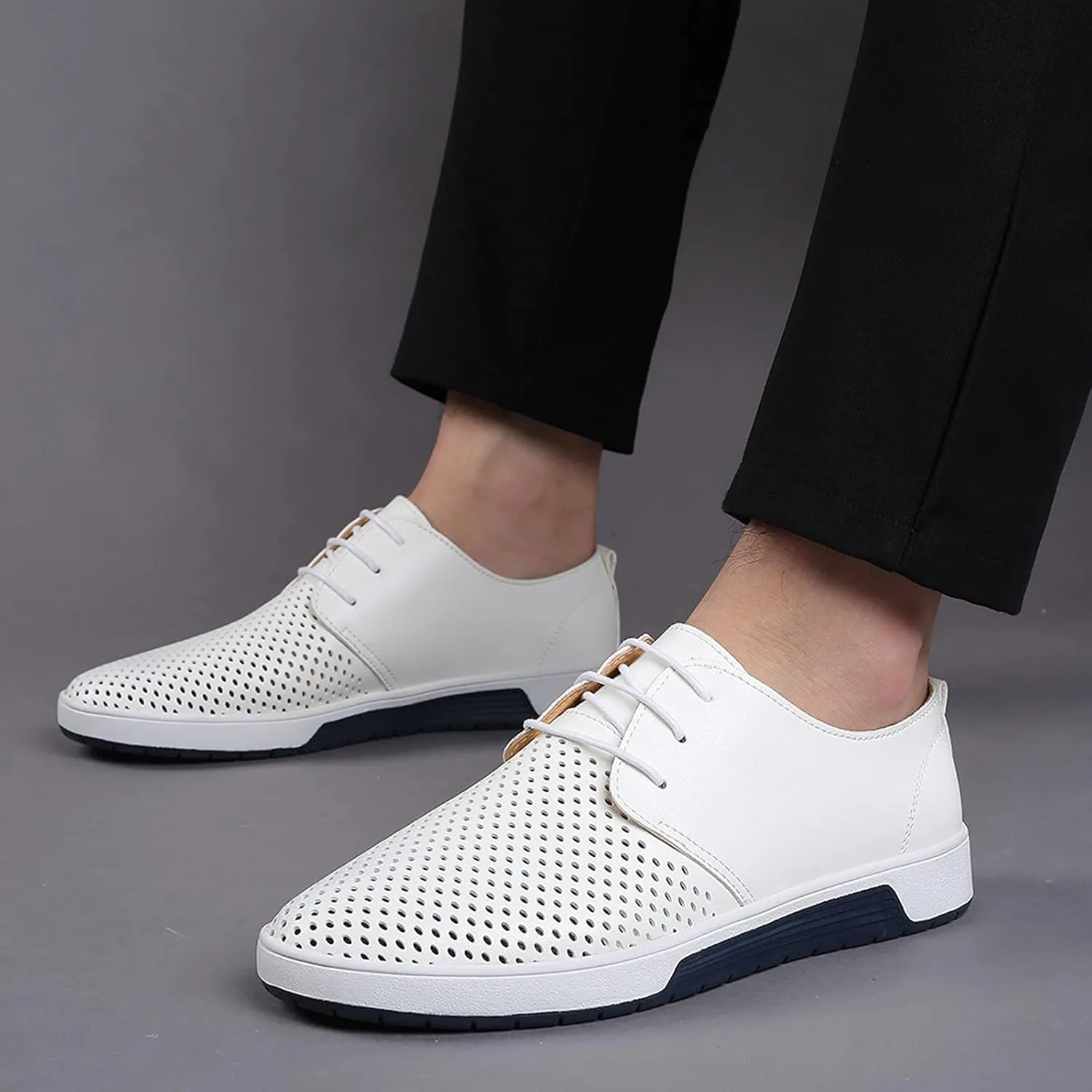 Comfortable Black Business Casual Shoes for Men Style Men's Summer Leather Solid Summer Shoes Breathable Business Leisure Hollow Men's leather shoes Black Dress Shoes Slip Ons for Men