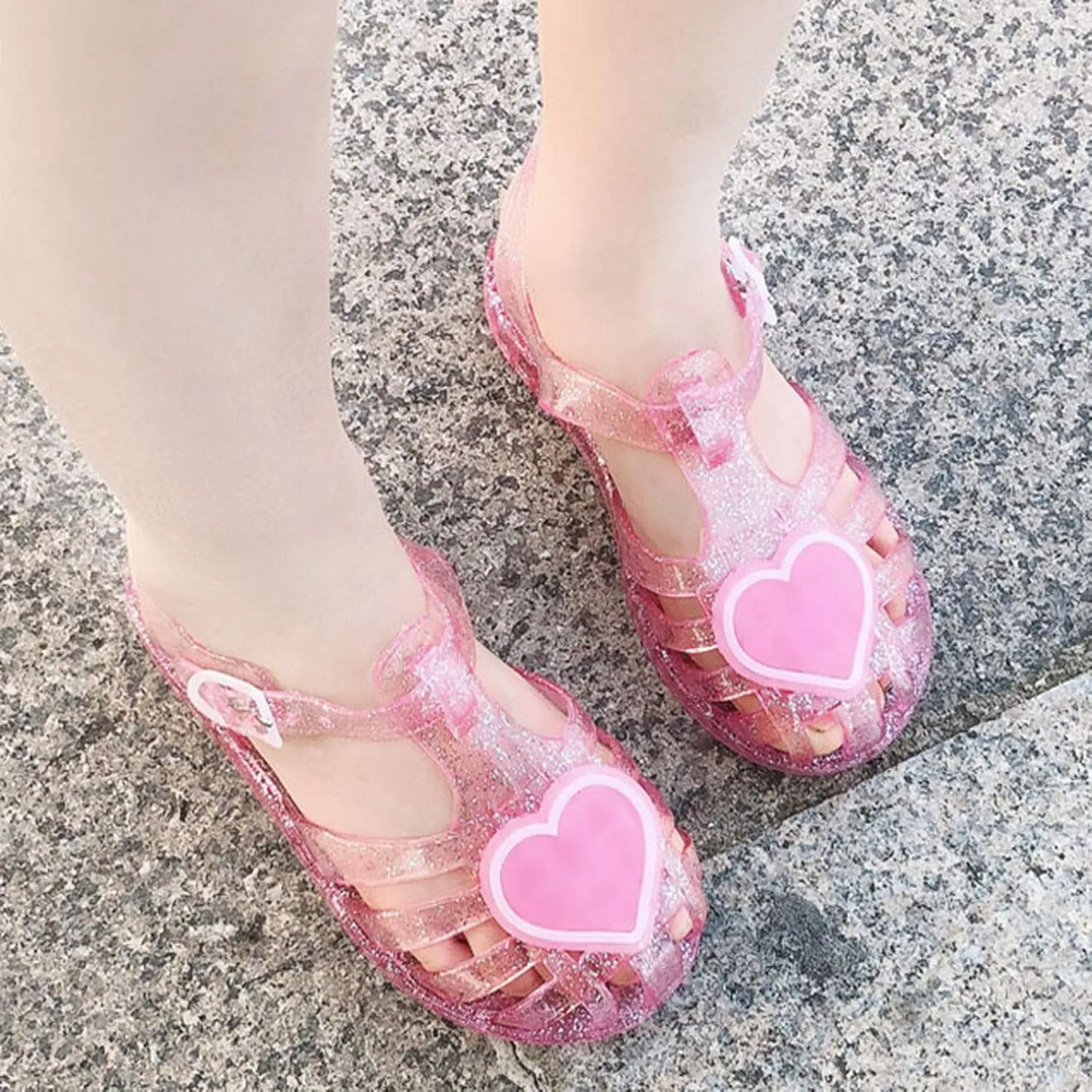 Cute Heart Jellies Shoes For Girls Soft Closed Toe Dress Sandals With Strap Summer Girl Outdoor Casual ink