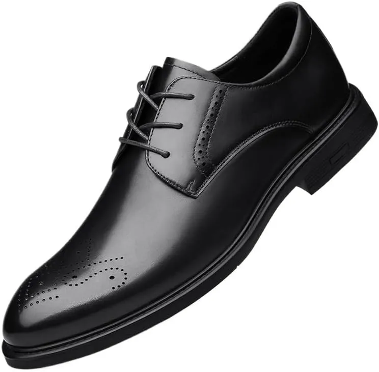Dress Oxford for Men Lace Up Pointed Toe Leather Cap Toe New Shoes Rubber Low Top Non Slip Prom