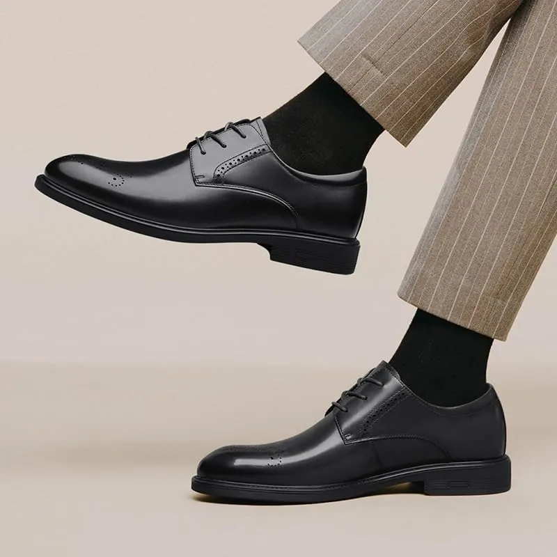 Dress Oxford for Men Lace Up Pointed Toe Leather Cap Toe New Shoes Rubber Low Top Non Slip Prom