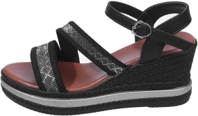 Dressy Casual Wedge Sandals for Women 2025 Trendy Rhinestones Espadrilles Shoes Chic Ankle Strap High Heels