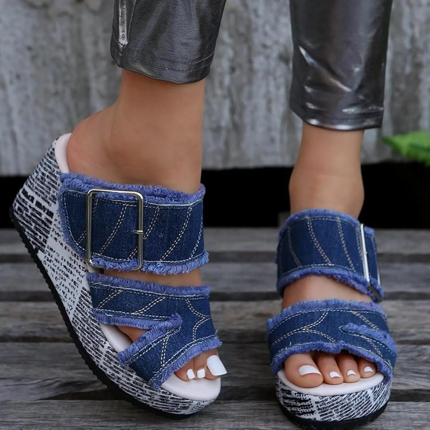 Dressy Sandal Thick Soled Wedge Heeled Women's Shoes Fashionable And Casual Fish Mouth Cloth Outer Wear High Heeled