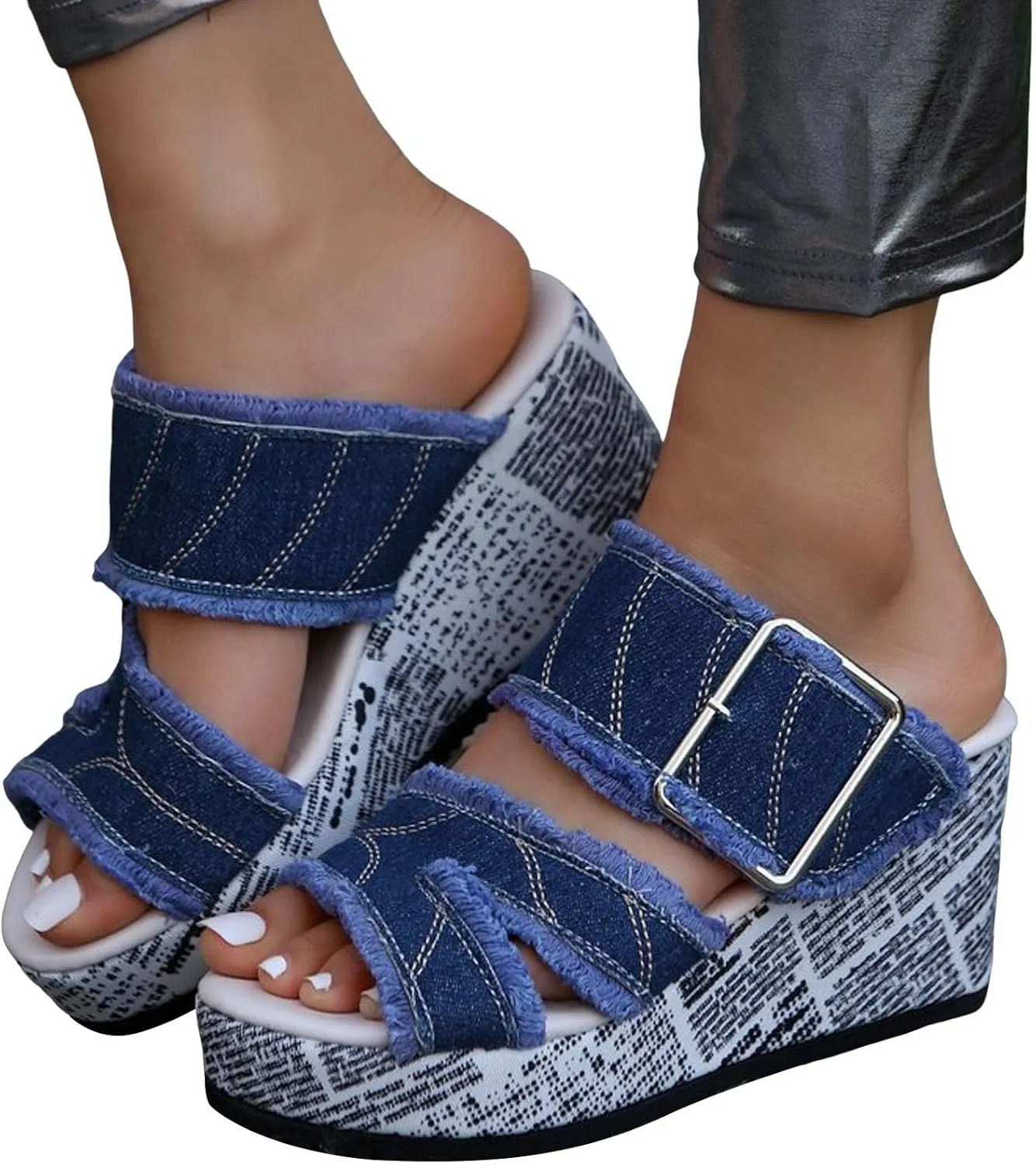Dressy Sandal Thick Soled Wedge Heeled Women's Shoes Fashionable And Casual Fish Mouth Cloth Outer Wear High Heeled