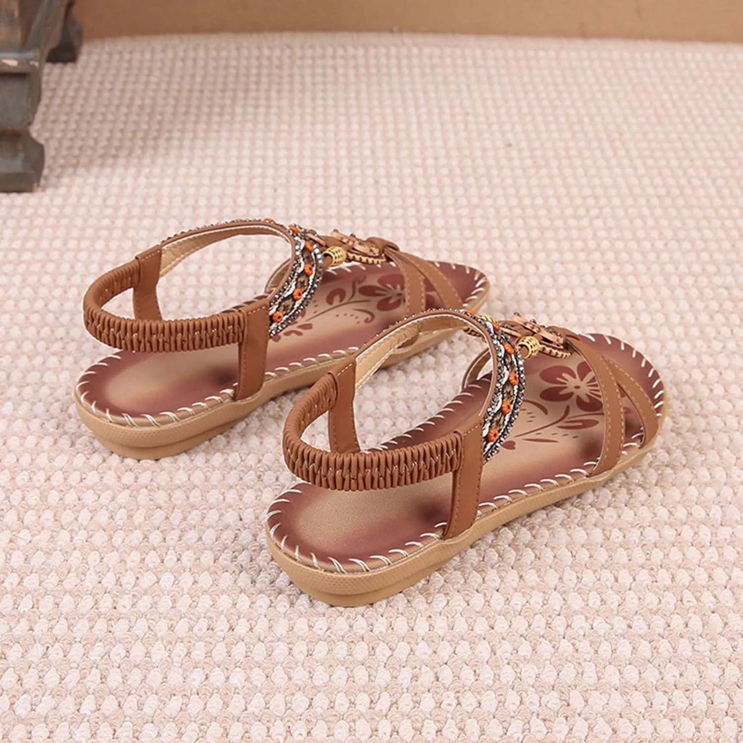 Dressy Sandals Women Summer Holiday Sandals Comfortable Shoes Boho Open Toe Ankle Elastic Sandals for Beach Walking