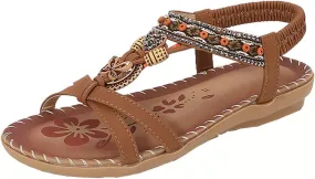 Dressy Sandals Women Summer Holiday Sandals Comfortable Shoes Boho Open Toe Ankle Elastic Sandals for Beach Walking