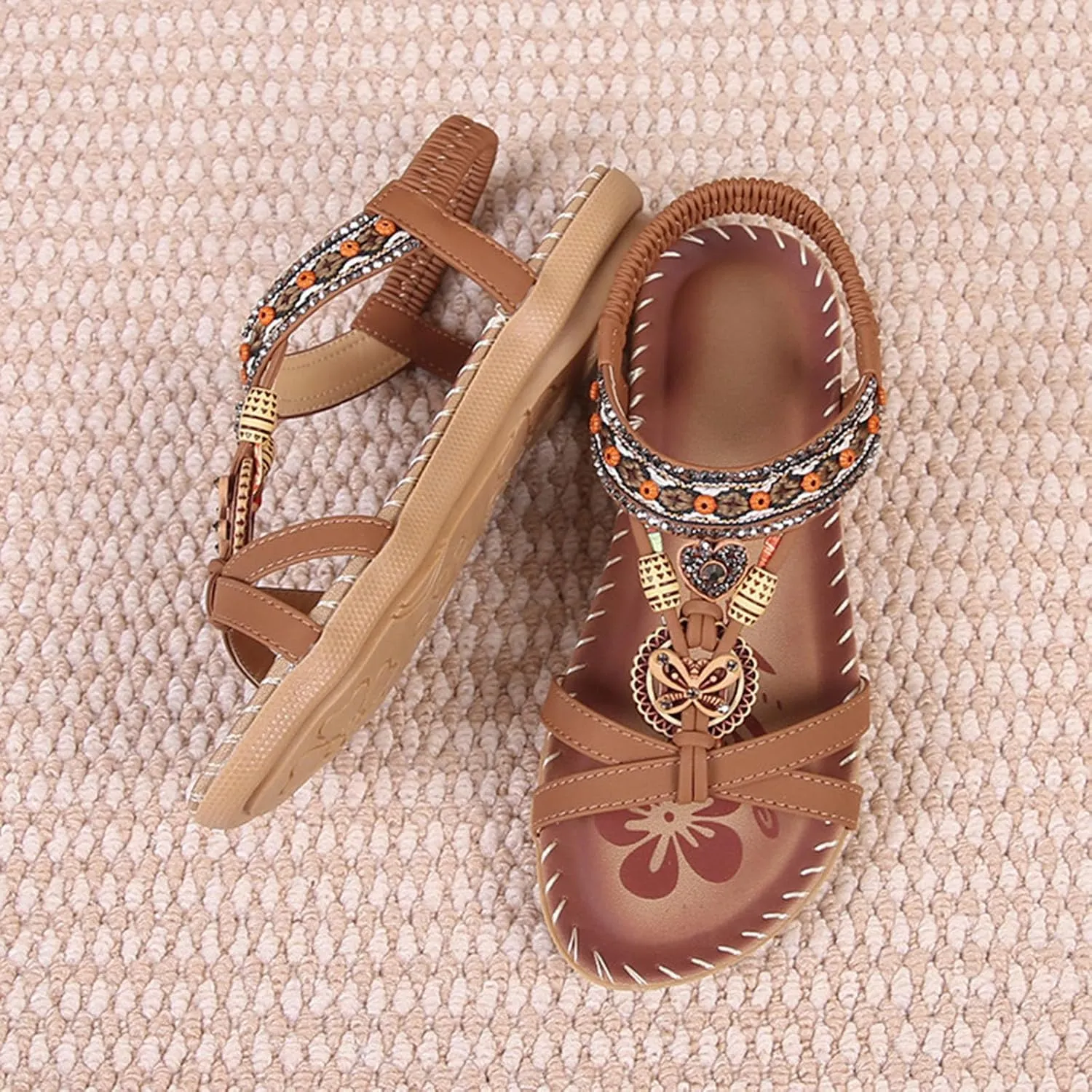 Dressy Sandals Women Summer Holiday Sandals Comfortable Shoes Boho Open Toe Ankle Elastic Sandals for Beach Walking