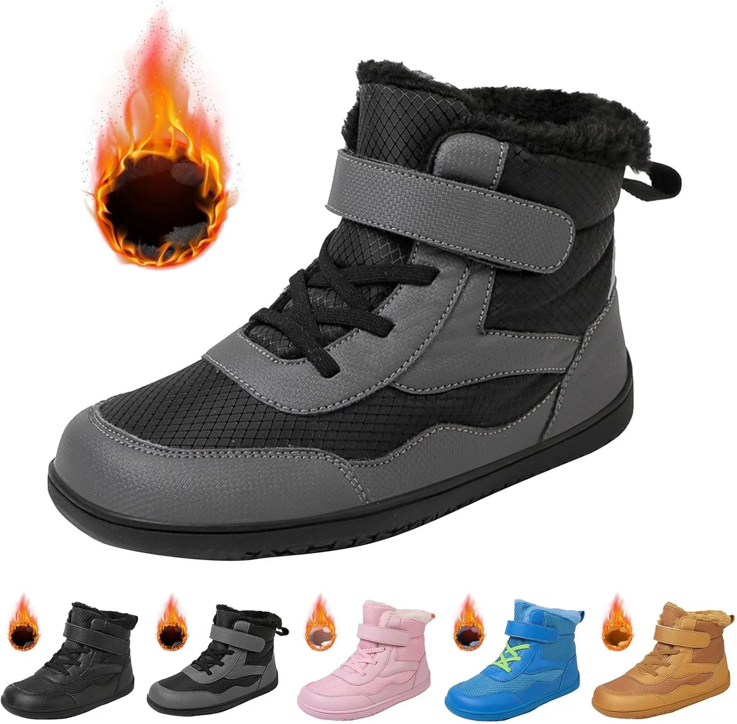 Duk Boots for Boys Girls Waterproof Barefoot Fr Lined Boot Non-slip Outdoor Ankle Wide Toe Box Slip Drop Boots