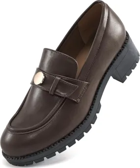 Ecetana Womens Loafers Comfortable Slip On Chunky Platform Penny Fashion Shoes for Business Work Casual