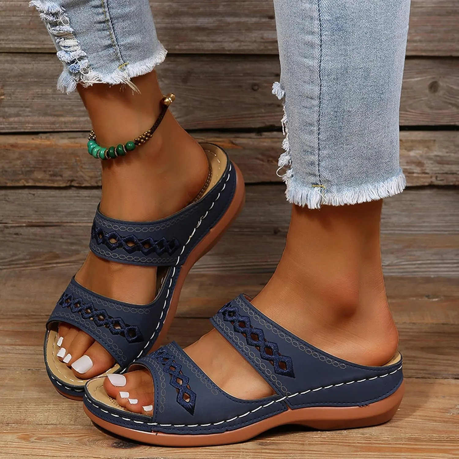 Eduavar Womens Sandals Comfortable, Womens Sandals Comfortable Sandals Slippers Open Toe Wedge Sandals with Arch Support
