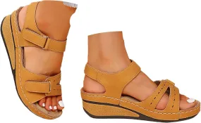 Eduavar Womens Wedge Sandals, Orthopedic Sandals for Women Peep Toe Wedge Sandals Comfortable Ankle Strap Sandals