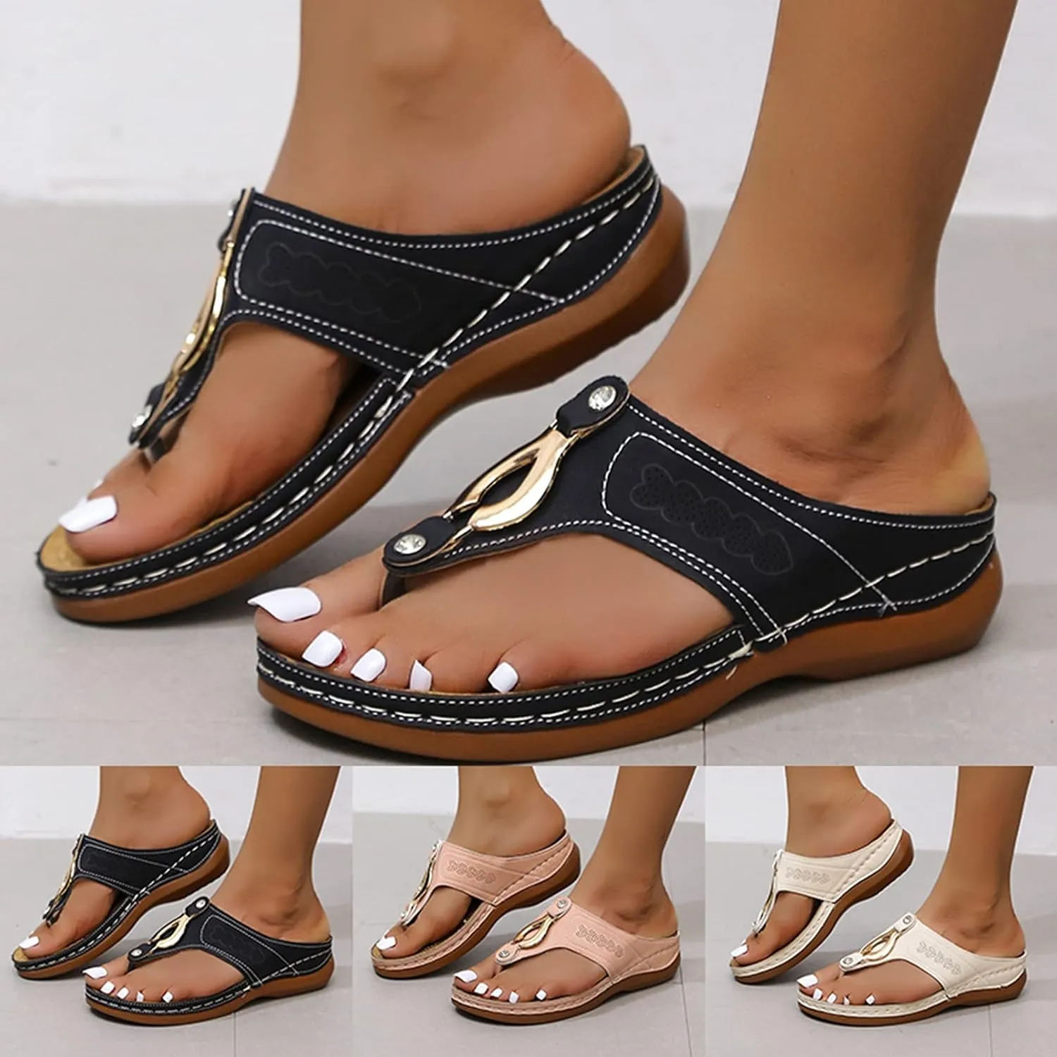 Eduavar Womens Wedge Sandals, Womens Sandals Casual Retro Open Toe Sandals Flip Flops Summer Beach Sandals Slippeprs