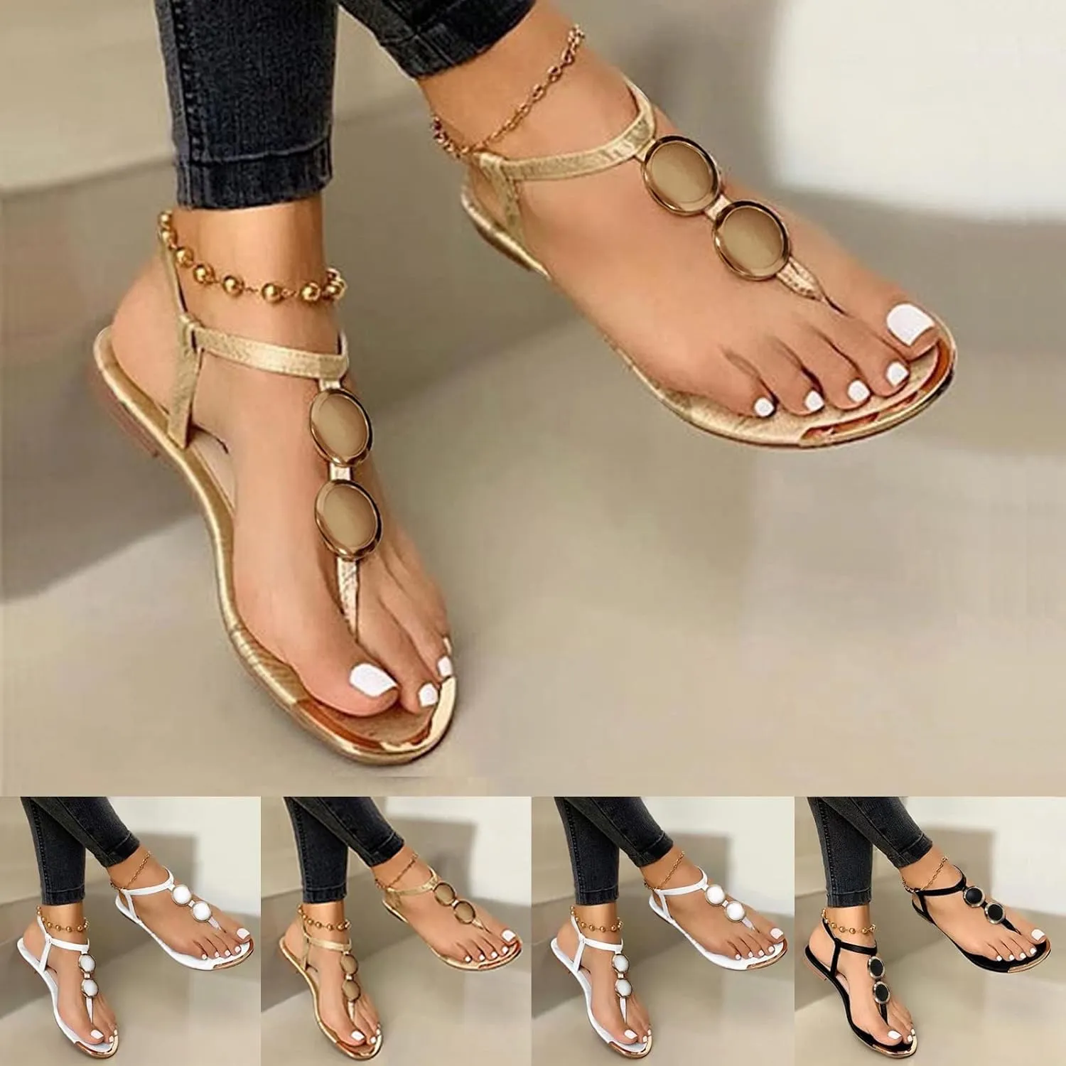 Eduavar Womens Wedge Sandals, Womens Sandals Casual Summer Comfortable Roman Flip Flops Flat Sandals with Strap