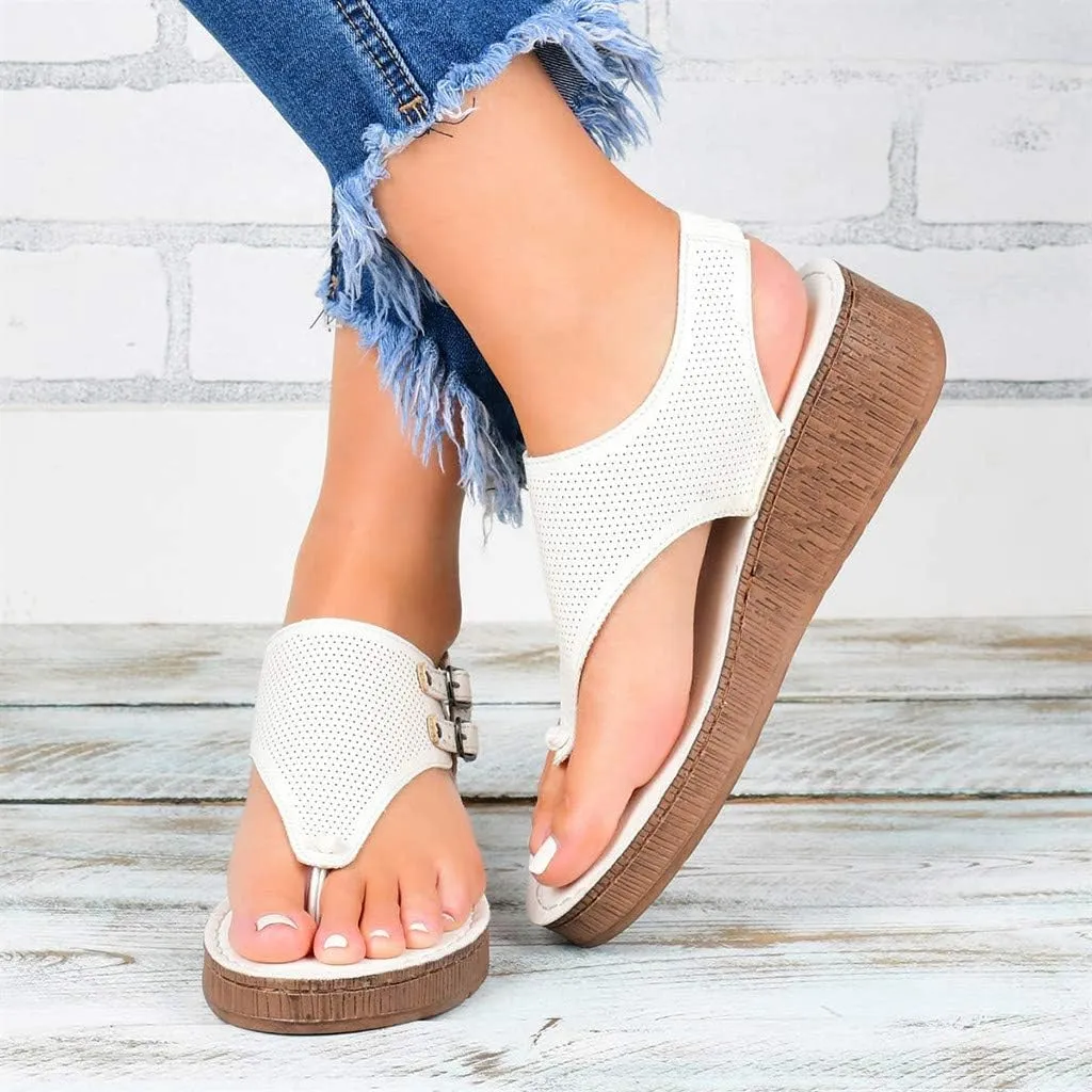 Eduavar Womens Wedge Sandals, Womens Sandals Casual Summer Comfy Soft Flip Flops Flat Sandals with Ankle Strap