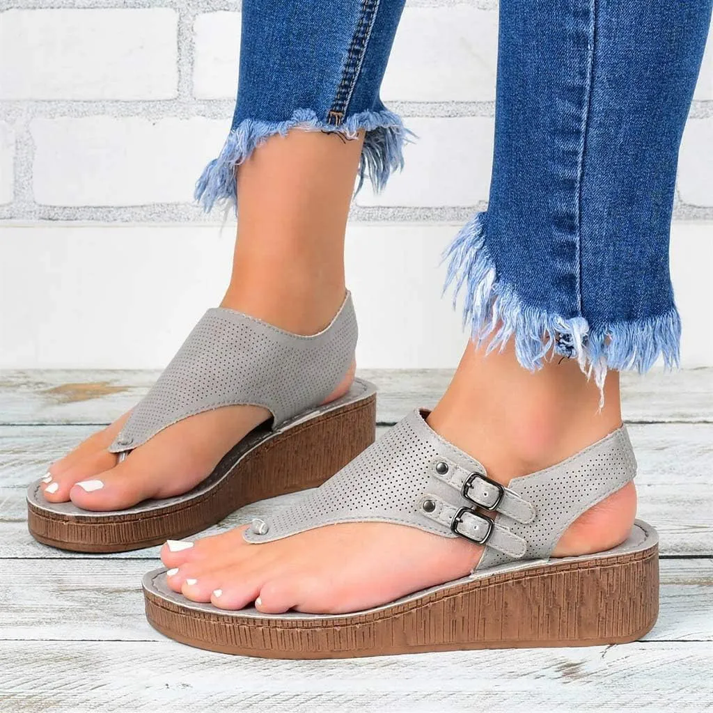 Eduavar Womens Wedge Sandals, Womens Sandals Casual Summer Comfy Soft Flip Flops Flat Sandals with Ankle Strap