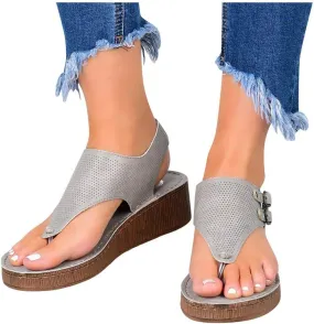 Eduavar Womens Wedge Sandals, Womens Sandals Casual Summer Comfy Soft Flip Flops Flat Sandals with Ankle Strap