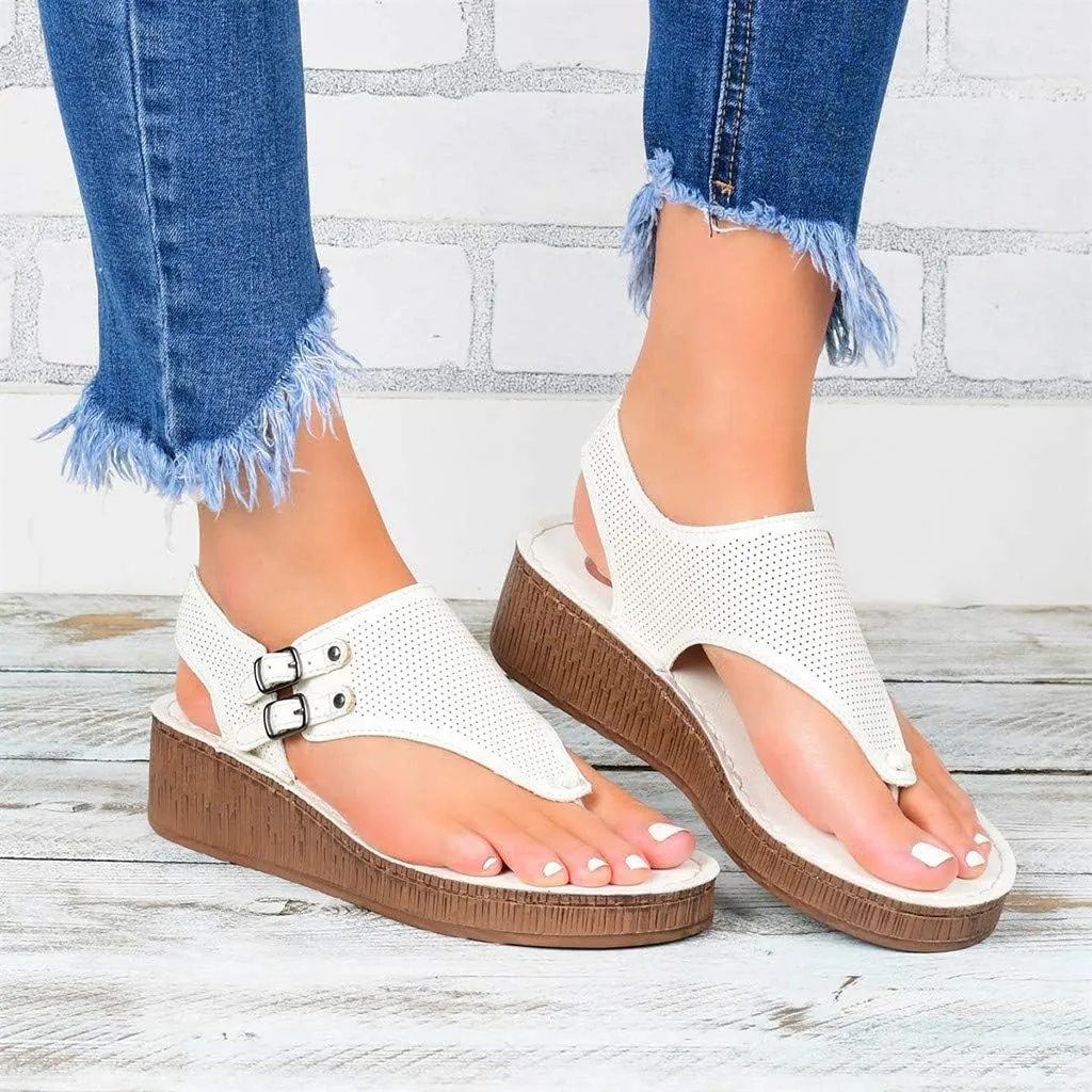 Eduavar Womens Wedge Sandals, Womens Sandals Casual Summer Comfy Soft Flip Flops Flat Sandals with Ankle Strap