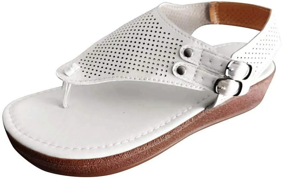 Eduavar Womens Wedge Sandals, Womens Sandals Casual Summer Comfy Soft Flip Flops Flat Sandals with Ankle Strap