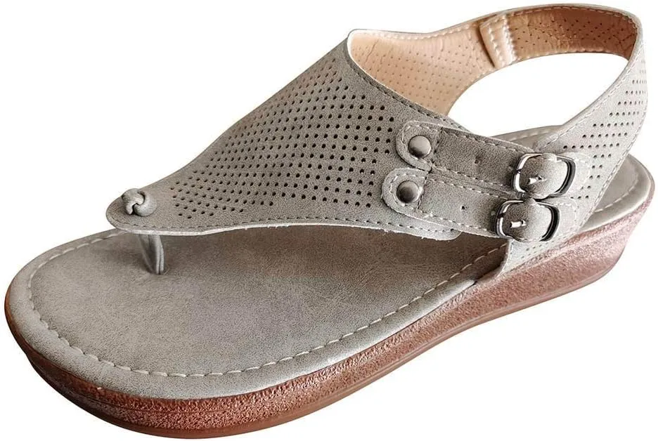 Eduavar Womens Wedge Sandals, Womens Sandals Casual Summer Comfy Soft Flip Flops Flat Sandals with Ankle Strap