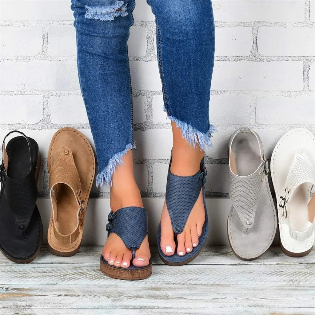 Eduavar Womens Wedge Sandals, Womens Sandals Casual Summer Comfy Soft Flip Flops Flat Sandals with Ankle Strap