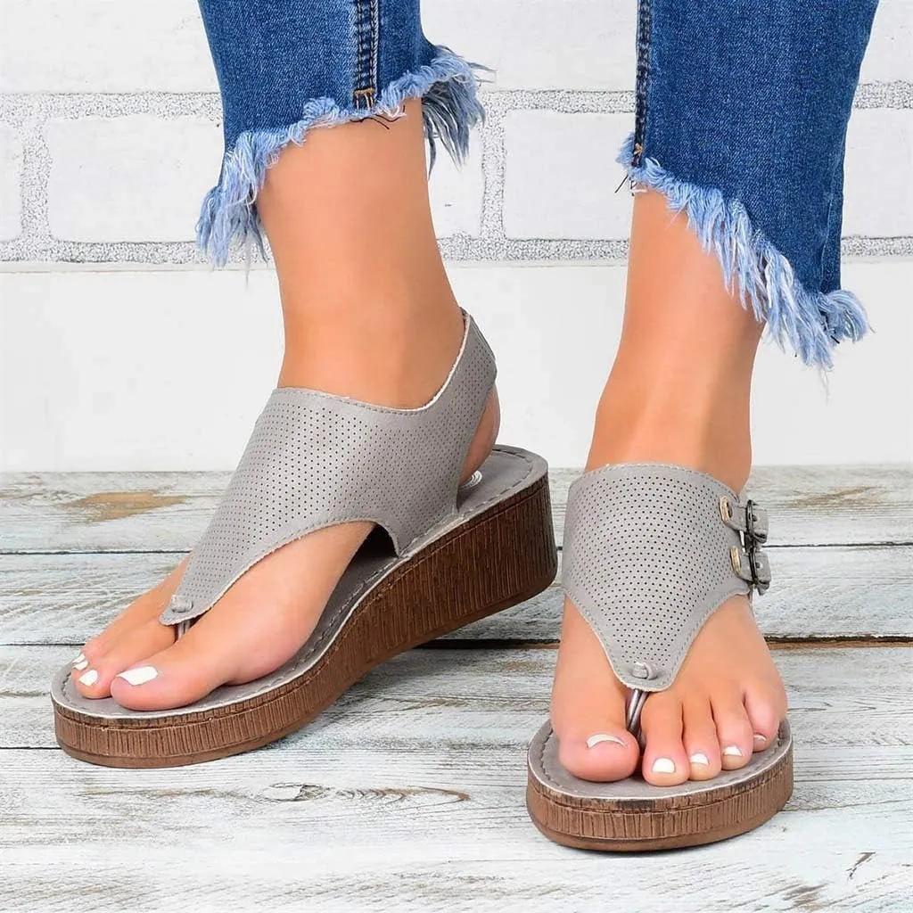 Eduavar Womens Wedge Sandals, Womens Sandals Casual Summer Comfy Soft Flip Flops Flat Sandals with Ankle Strap