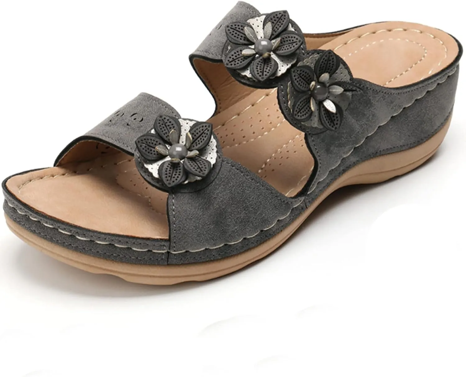 Eduavar Womens Wedge Sandals, Womens Sandals Comfortable Slip On Sandals Casual Peep Toe Sandals Walking Slippers
