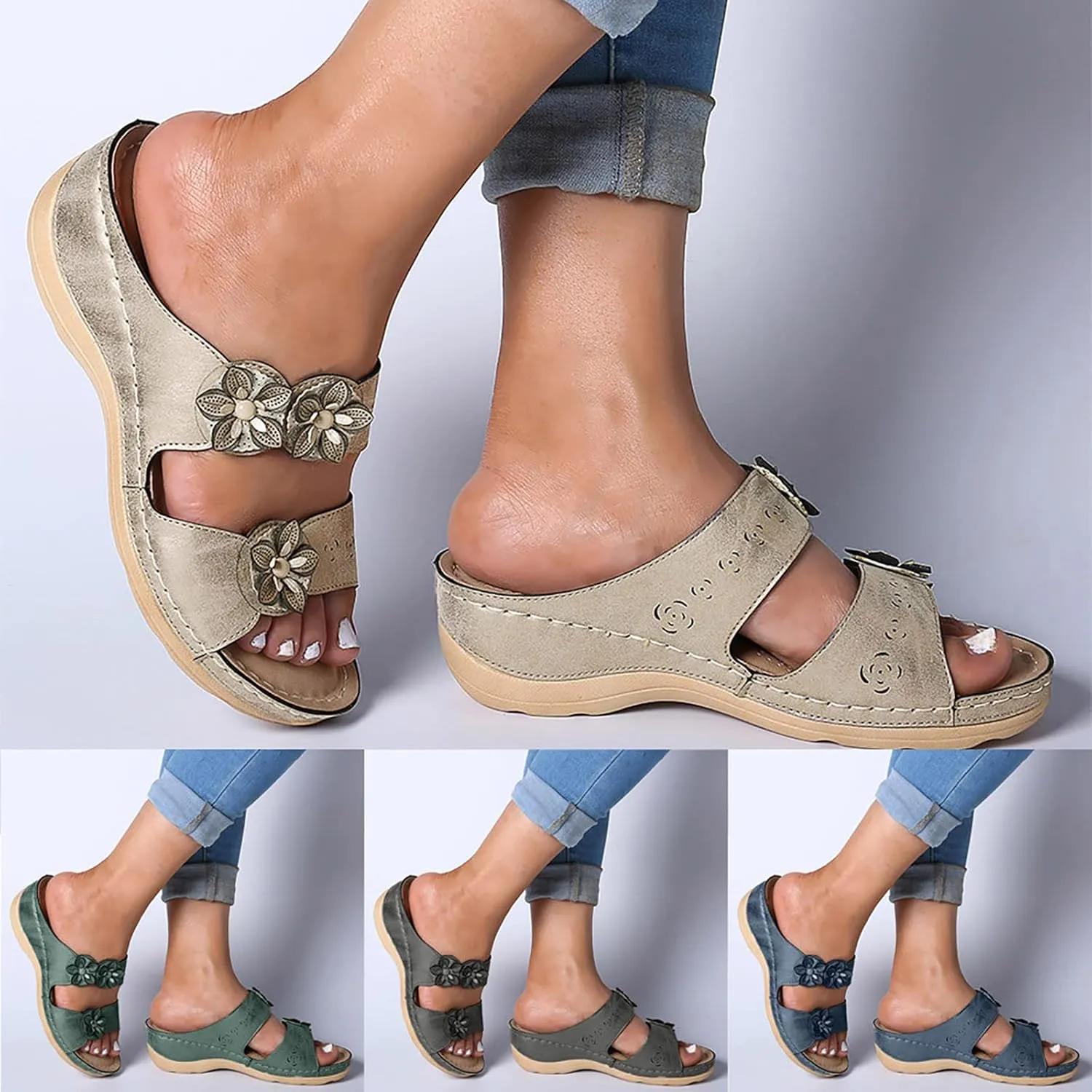 Eduavar Womens Wedge Sandals, Womens Sandals Comfortable Slip On Sandals Casual Peep Toe Sandals Walking Slippers