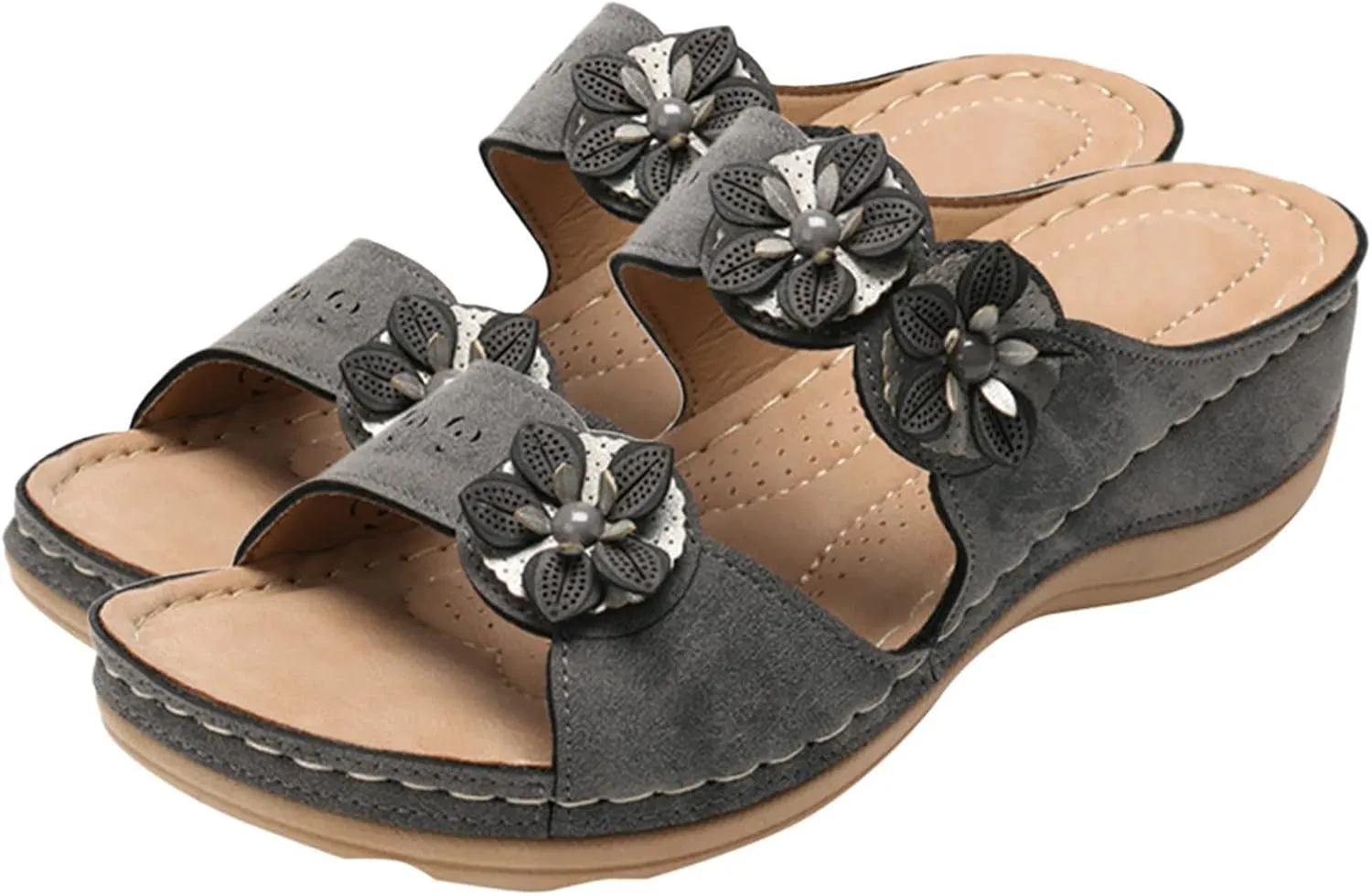 Eduavar Womens Wedge Sandals, Womens Sandals Comfortable Slip On Sandals Casual Peep Toe Sandals Walking Slippers