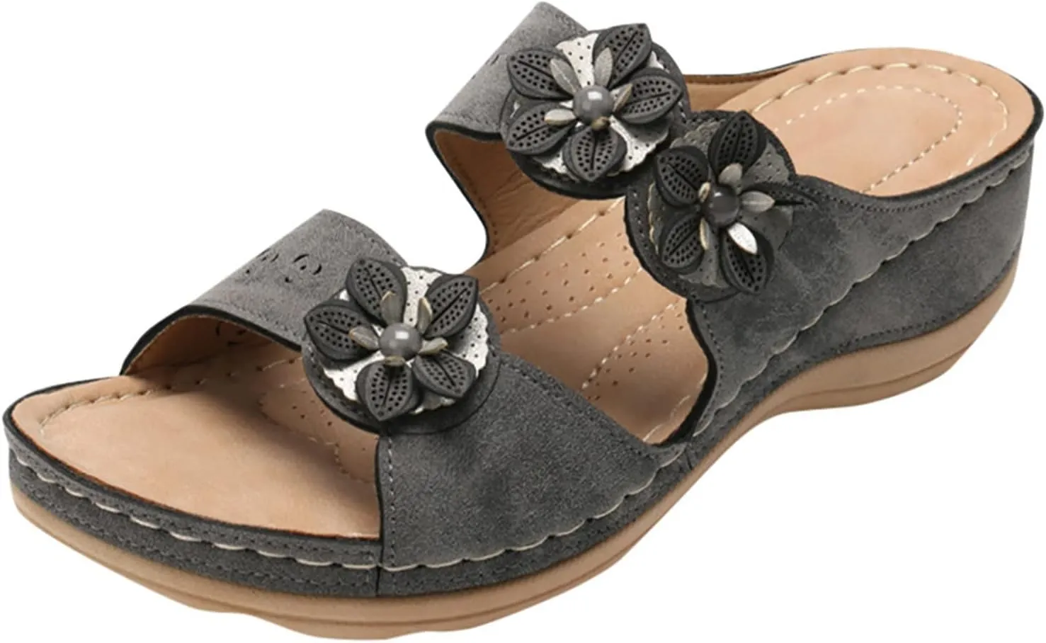 Eduavar Womens Wedge Sandals, Womens Sandals Comfortable Slip On Sandals Casual Peep Toe Sandals Walking Slippers
