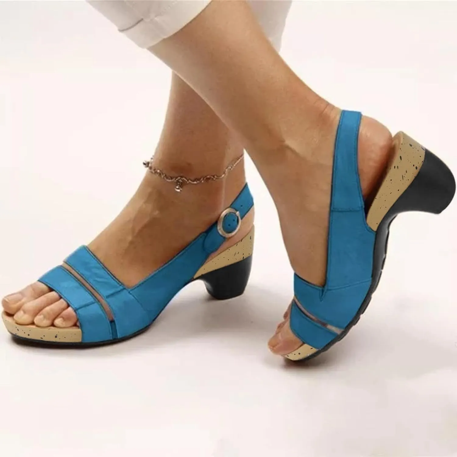 Eduavar Womens Wedge Sandals, Womens Sandals Elegant Low Heel Sandals with Ankle Strap Comfortable Peep Toe Sandals