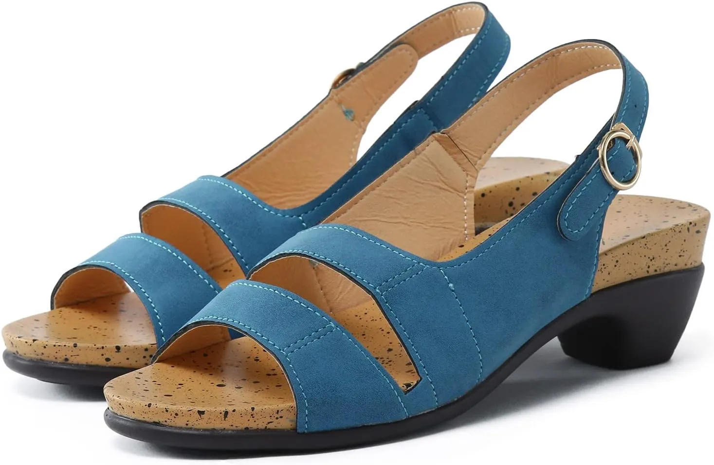 Eduavar Womens Wedge Sandals, Womens Sandals Elegant Low Heel Sandals with Ankle Strap Comfortable Peep Toe Sandals