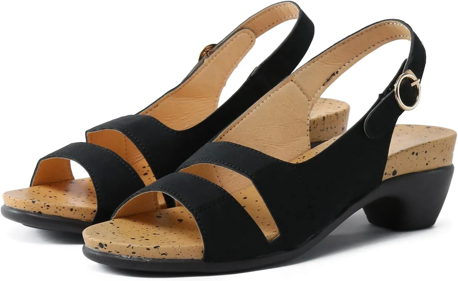 Eduavar Womens Wedge Sandals, Womens Sandals Elegant Low Heel Sandals with Ankle Strap Comfortable Peep Toe Sandals