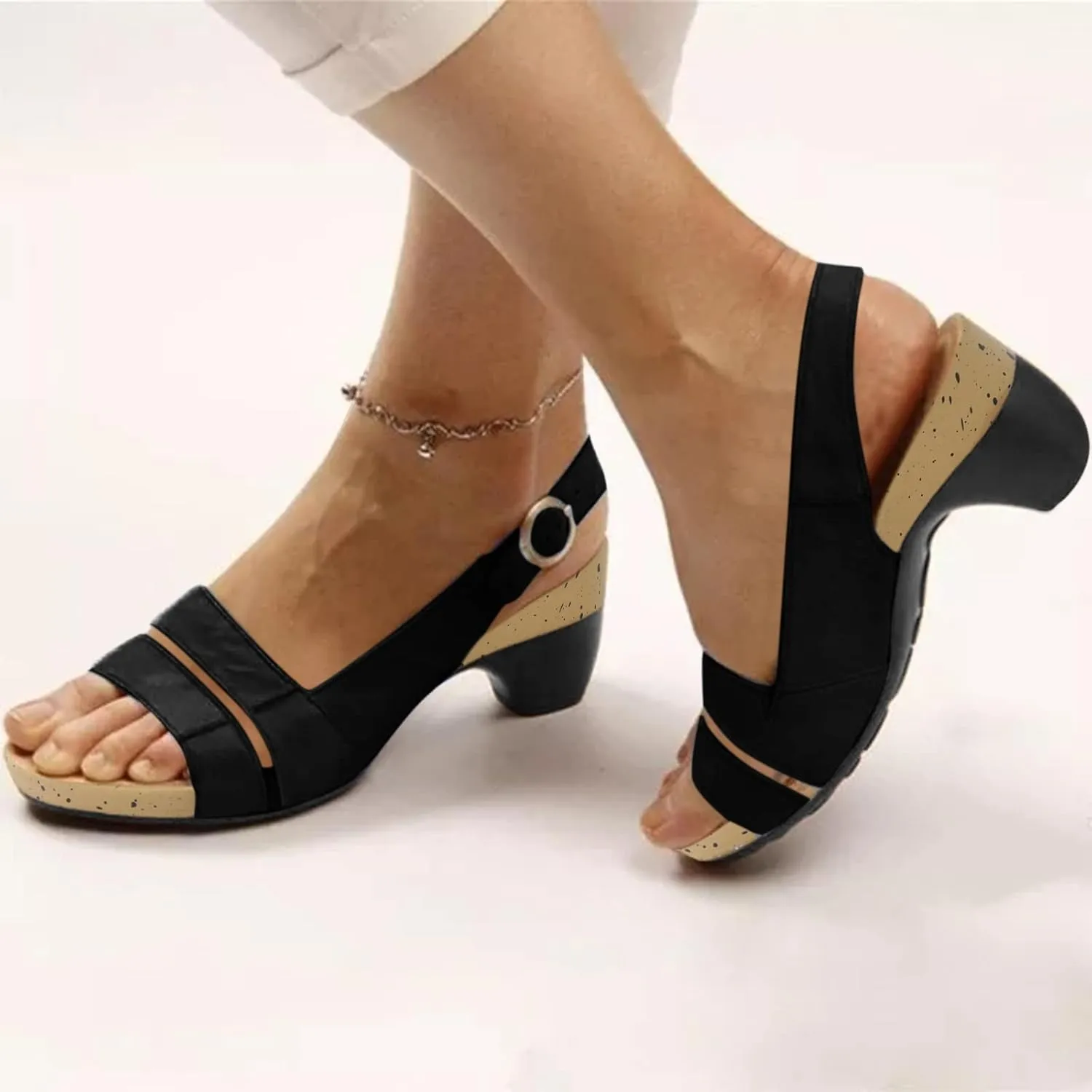 Eduavar Womens Wedge Sandals, Womens Sandals Elegant Low Heel Sandals with Ankle Strap Comfortable Peep Toe Sandals