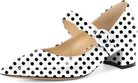 Eldof Women's Block Heels Chic Mary Jane Pointed Toe Chunky Pumps Dressy Office Wedding Shoes 2 Inches