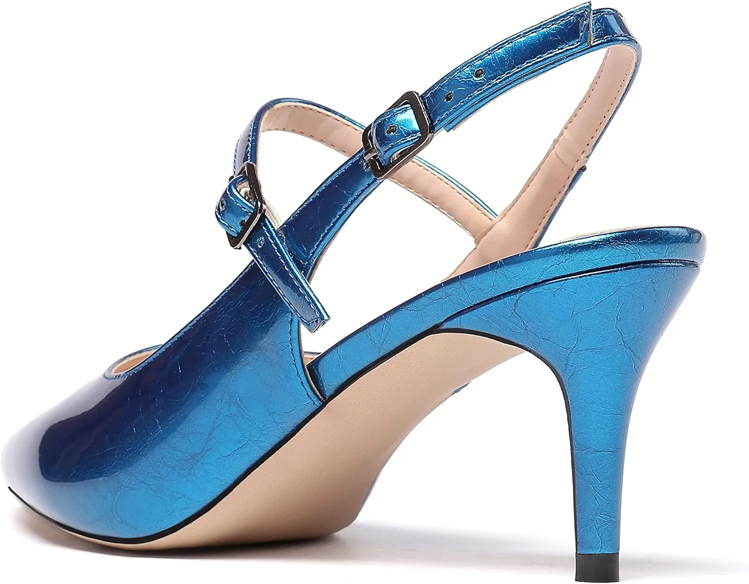 Eldof Women's Pointed Toe Slingback Heels, Low Heel Ankle Strap Chic Sandals, Classy Kitten Heel Pumps 2.5 Inch for Office Dress