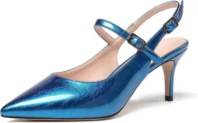 Eldof Women's Pointed Toe Slingback Heels, Low Heel Ankle Strap Chic Sandals, Classy Kitten Heel Pumps 2.5 Inch for Office Dress